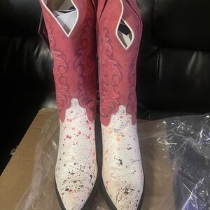 Stylish Pink and White Women's Cowboy Boots